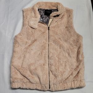 Sanctuary Plush Faux Fur Vest Beige Zip Front Size L